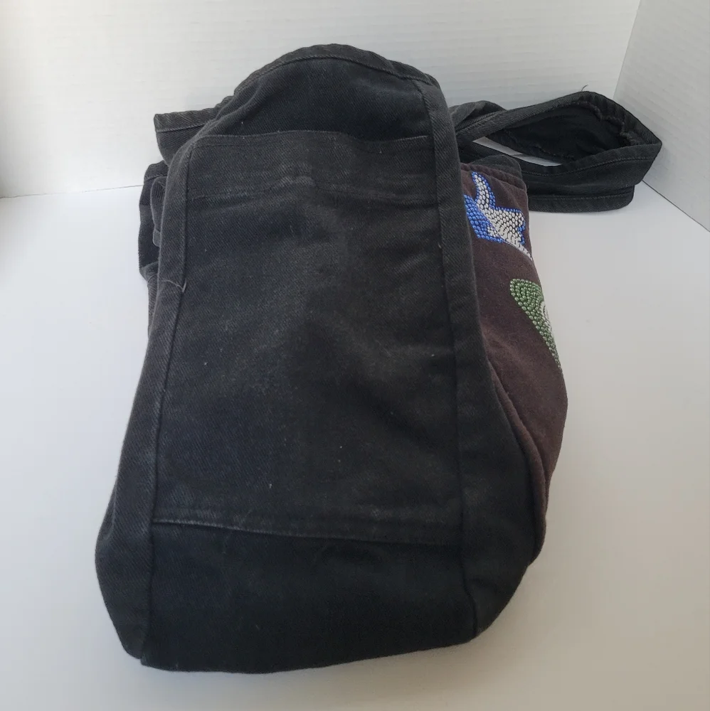 Emoji Crystals on Black Denim Tote Bag Book Bag by Butter Very Rare - Picture 6 of 7